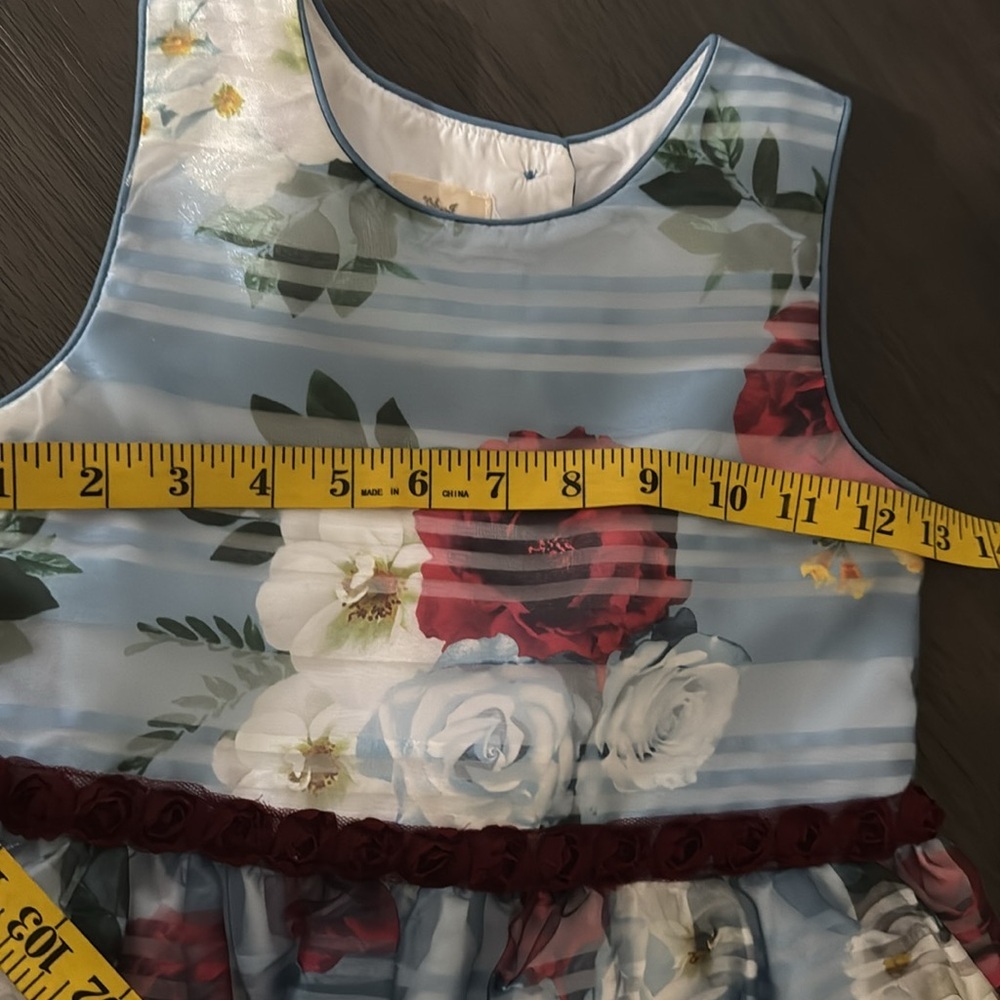Laura Ashley Little Girls Floral Shadow Stripe Sleeveles Dress Girls Size 6X - Picture 8 of 10